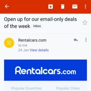 Rentalcars.com email only deals