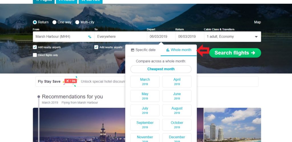 Select Whole Month on Skyscanner