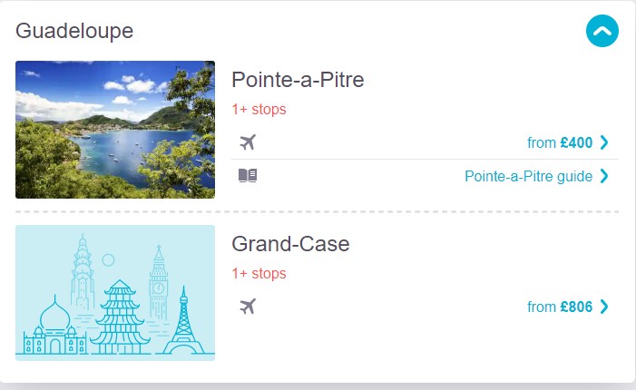 Skyscanner search Luton to Guadeloupe