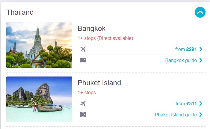 Skyscanner search Heathrow to Thailand