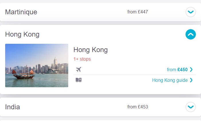 Skyscanner search Luton to Hong Kong