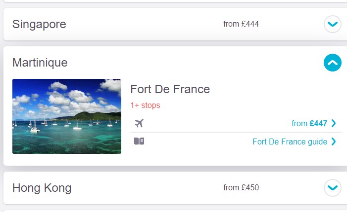 Skyscanner search Luton to Martinique