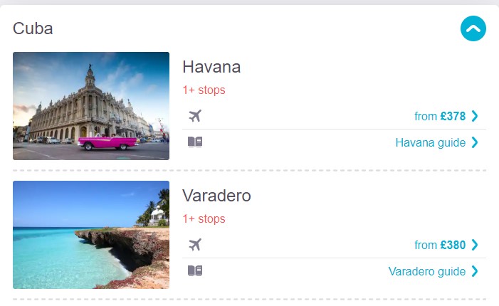 Skyscanner search Stansted to Cuba