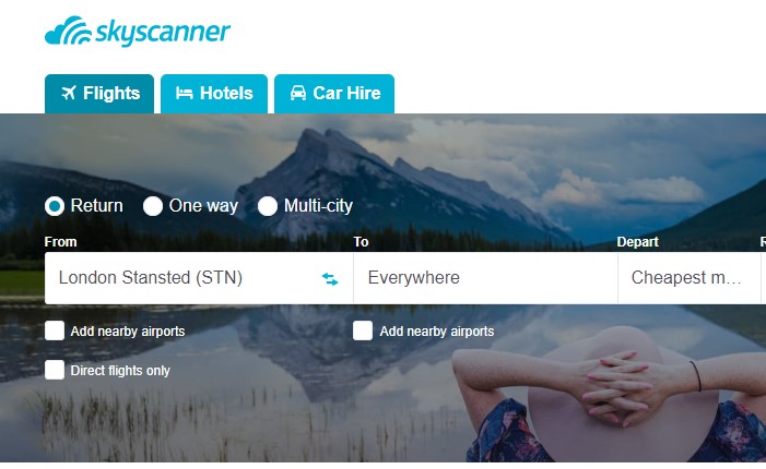 Skyscanner search Stansted to everywhere